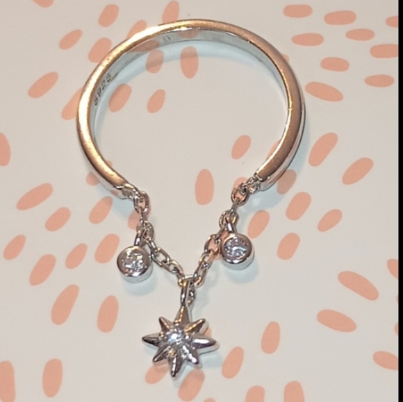 925 Sterling Silver Star Charm Ring - Picture 8 of 12